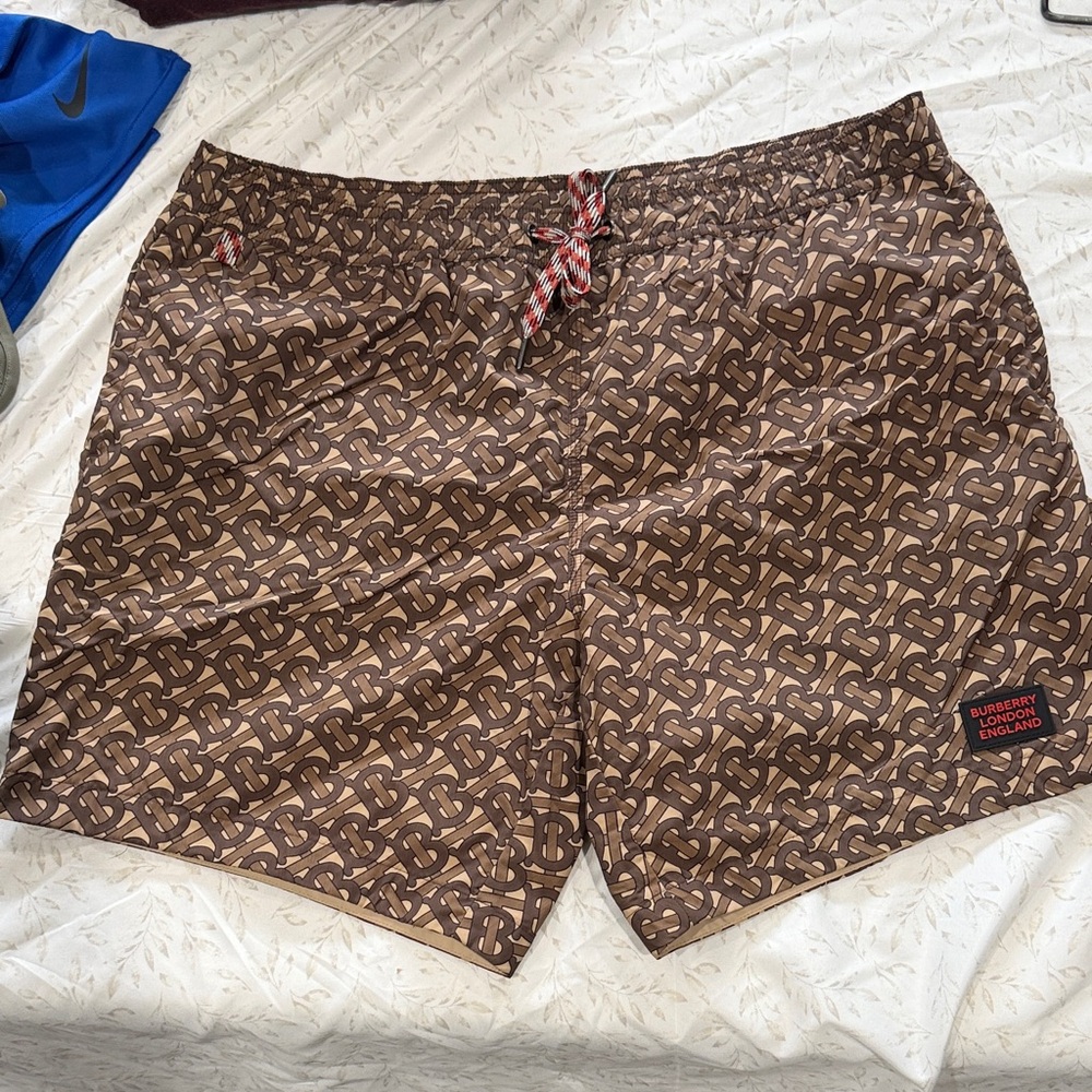 Burberry Brown Monogram Print Swim Trunks